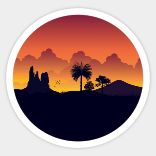 Landscape with Mountain and Palm Tree Sticker